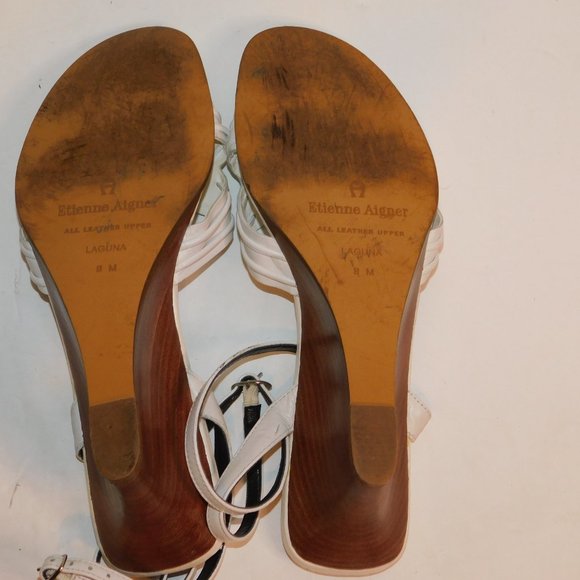 Eitenne Aigner Wedge Heel Leather Sandals Open Toe - Picture 9 of 10